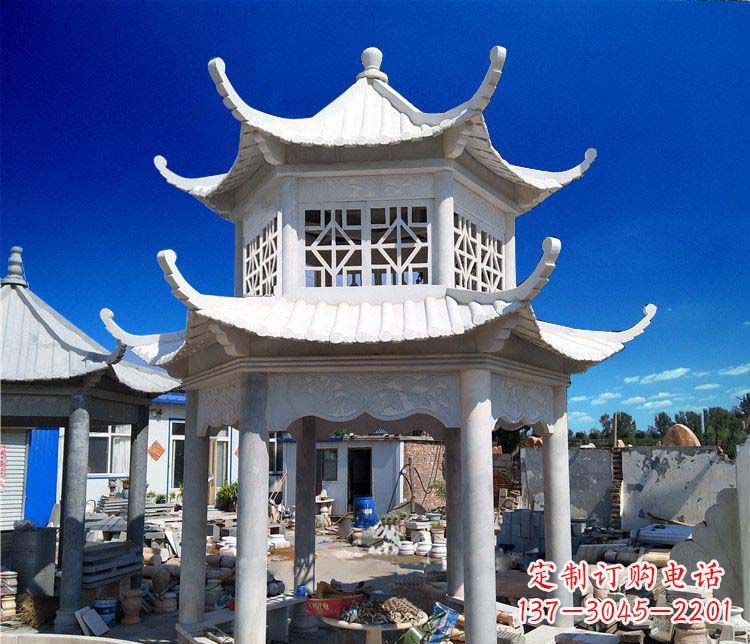 聊城公园大理石六角石雕双层凉亭