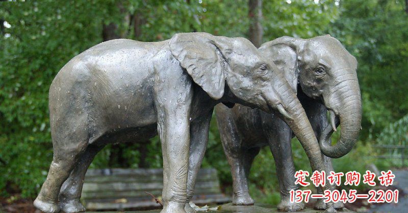 聊城公园大象动物铜雕 (2)
