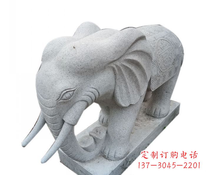聊城公园动物大理石大象石雕摆件