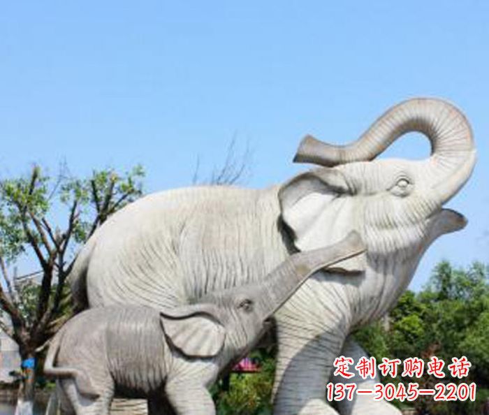 聊城公园动物大理石母子象石雕