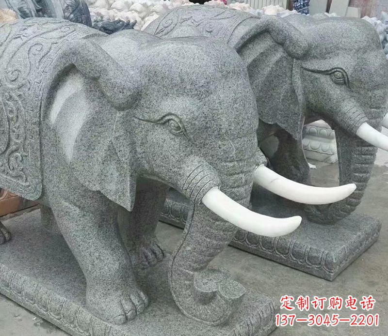 聊城公园动物大理石大象石雕 (6)