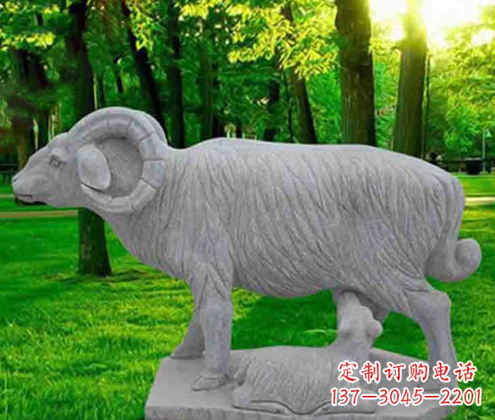 聊城公园动物大理石母子羊石雕