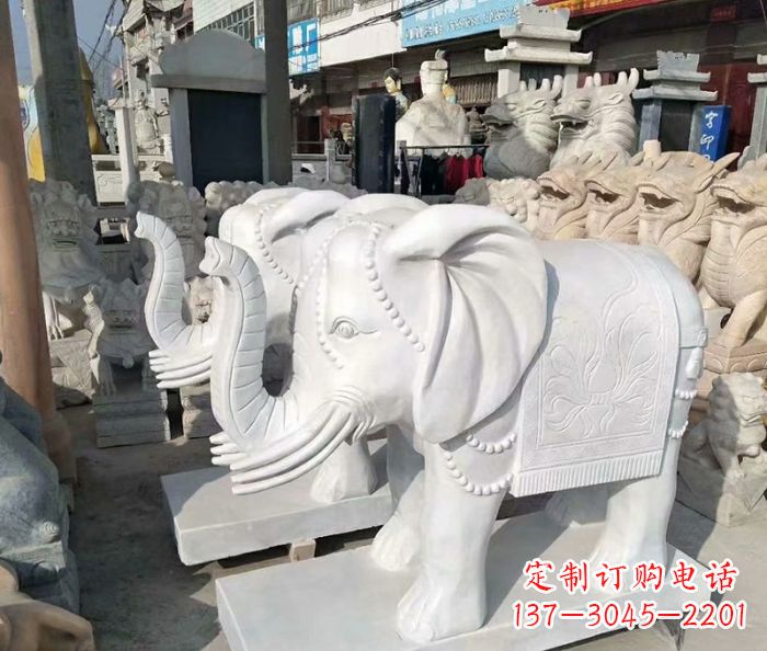 聊城汉白玉大象雕塑——招财聚宝