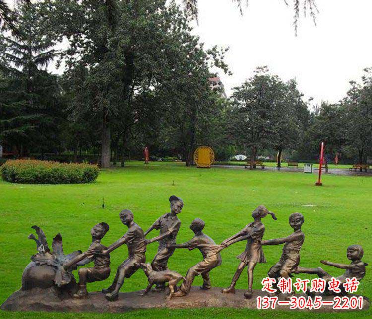 聊城公园儿童拔萝卜人物小品铜雕