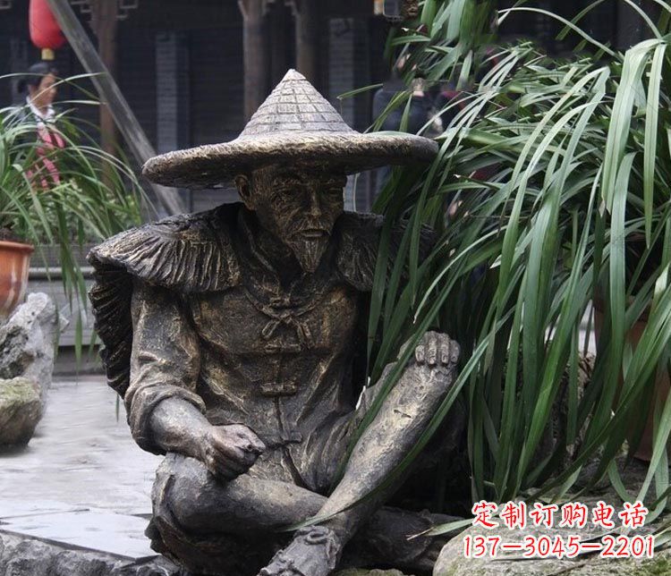 聊城中领雕塑定制——古典经典“渔翁”铜雕