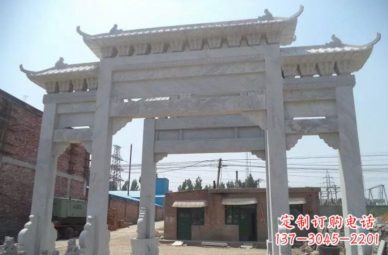 聊城公园汉白玉三门牌坊石雕