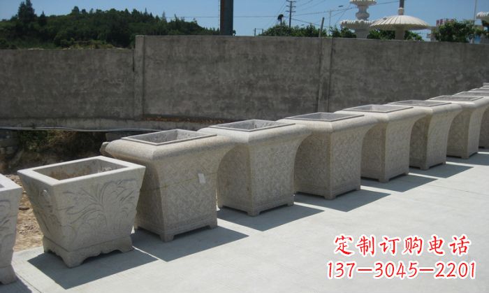 聊城公园景观大理石花盆石雕 (7)