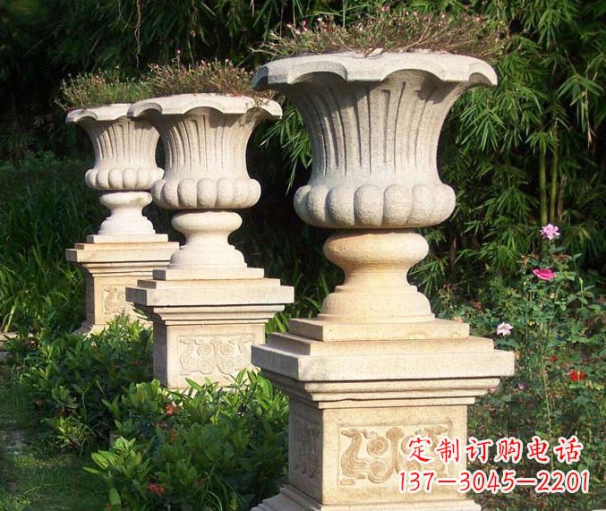 聊城公园景观大理石花盆石雕_1