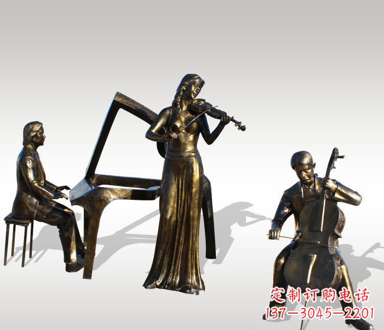 聊城公园景观钢琴拉小提琴人物铜雕