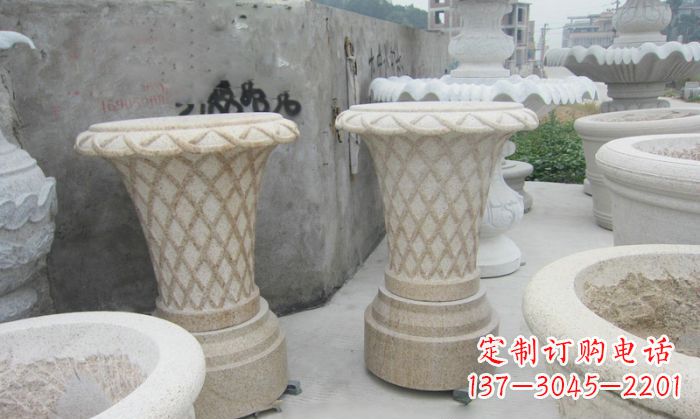 聊城花篮式石雕镂空花盆