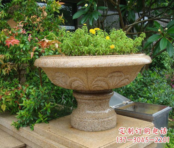 聊城公园景观砂岩花盆石雕 (3)