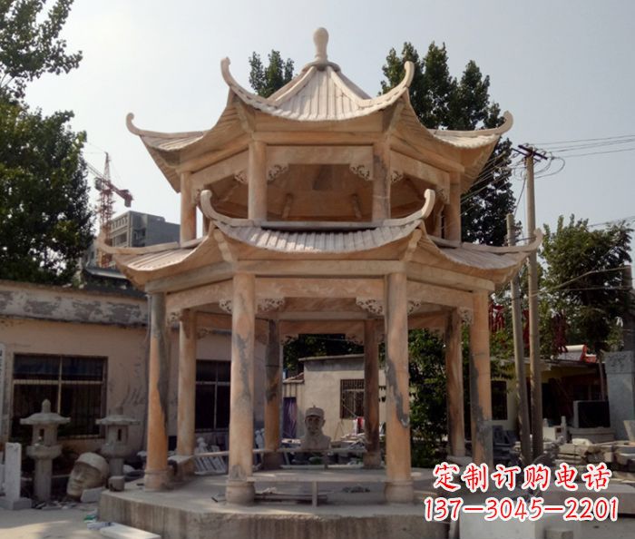 聊城精美古典双层石凉亭雕塑