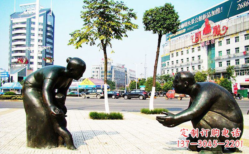 聊城铜质小孩学走路雕塑