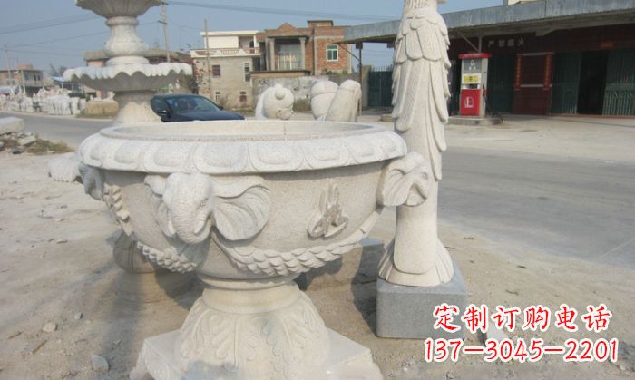 聊城带有灵性的梦幻象头石水缸雕塑