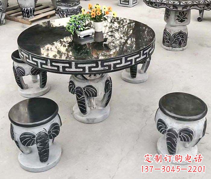 聊城圆形桌凳石雕-为公园景观增添艺术气息