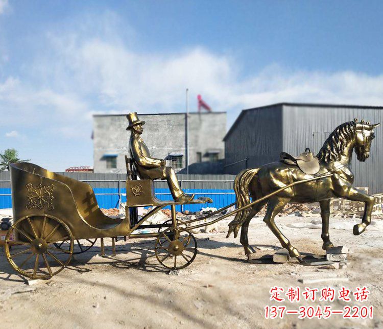 聊城公园景观坐着马车的人物铜雕