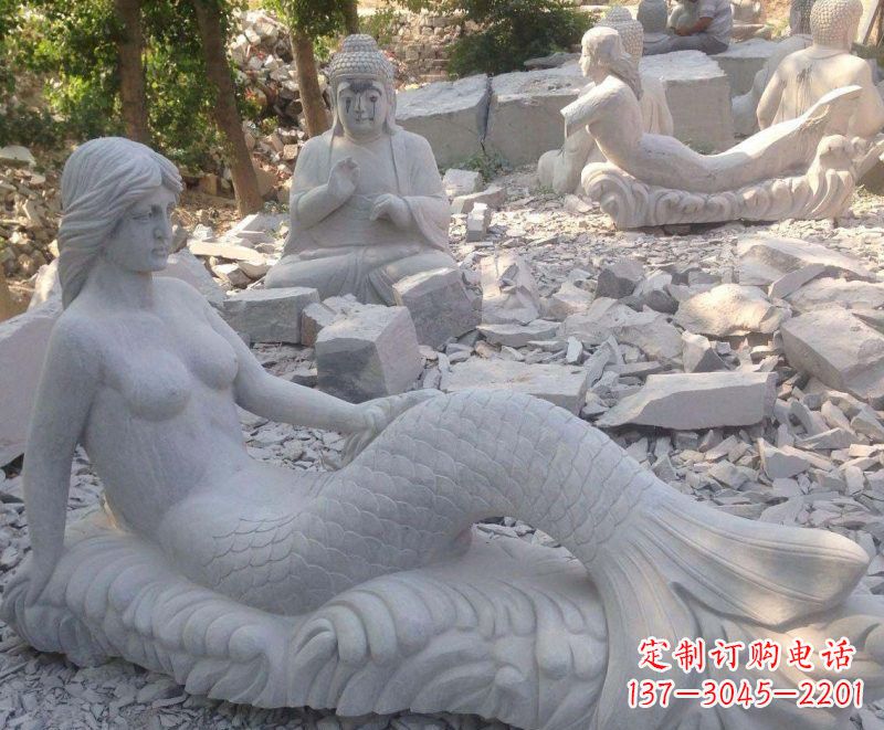 聊城艺术精美美人鱼石雕