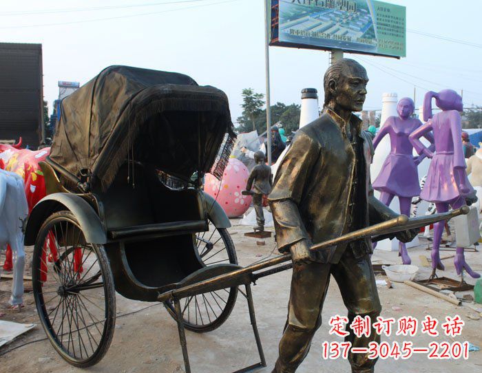 聊城精致可爱的黄包车铜雕