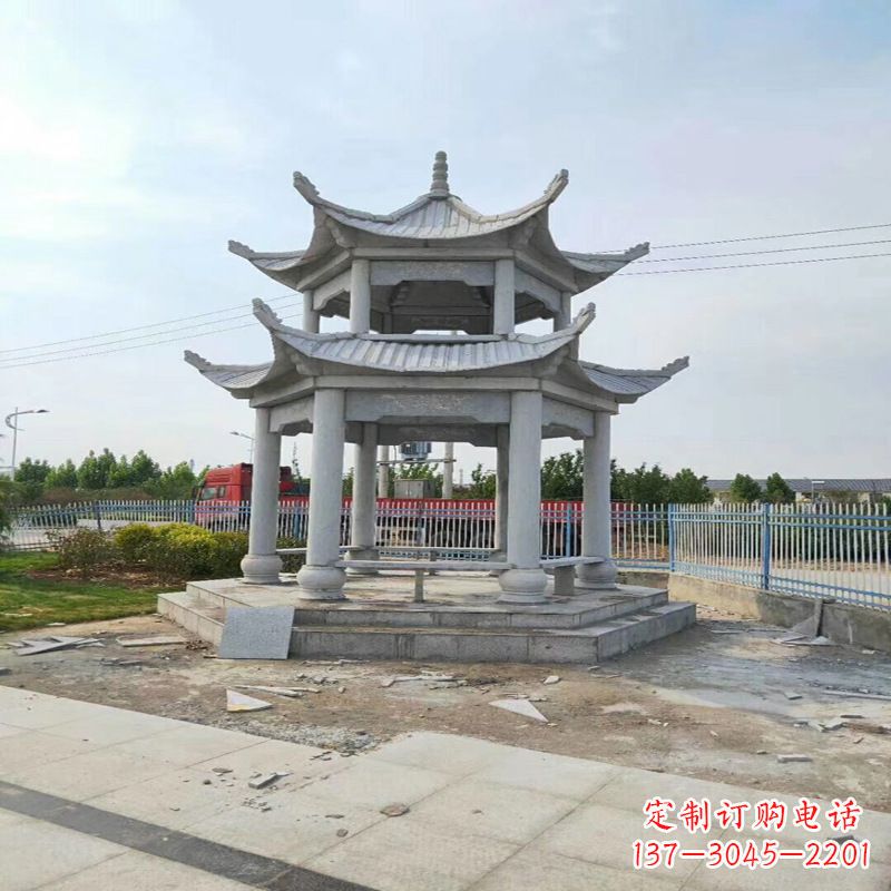 聊城公园凉亭双层石雕亭子