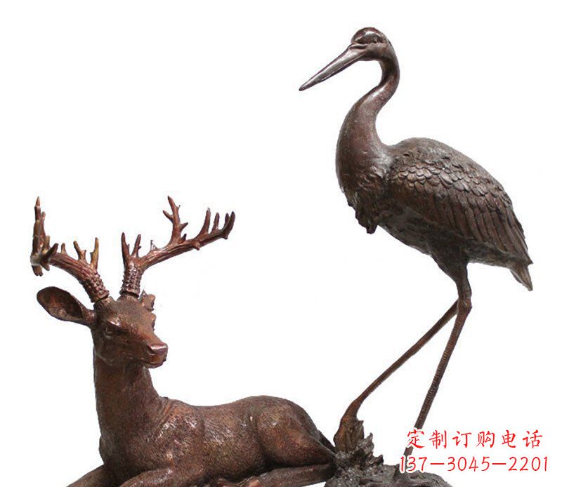 聊城公园鹿仙鹤动物铜雕