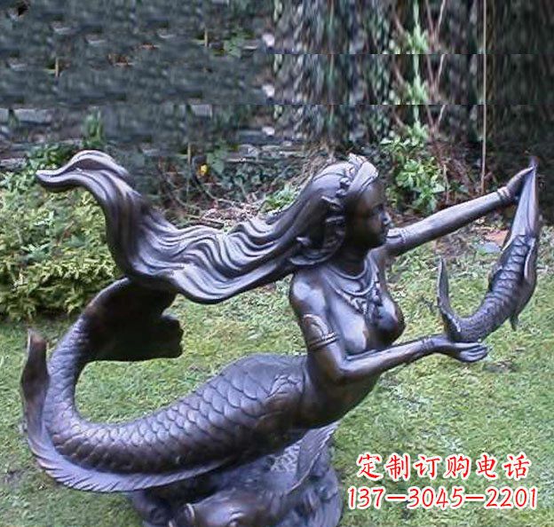 聊城公园美人鱼景观铜雕