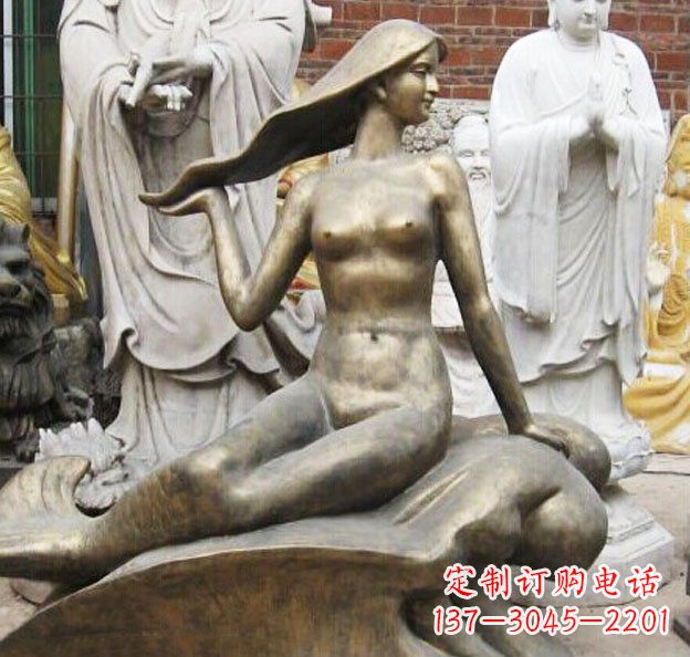 聊城公园美人鱼景观铜雕 (3)