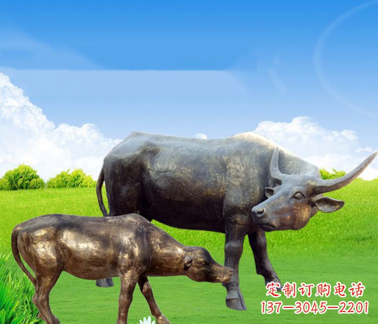 聊城 传统文化风格母子黄牛铜雕塑