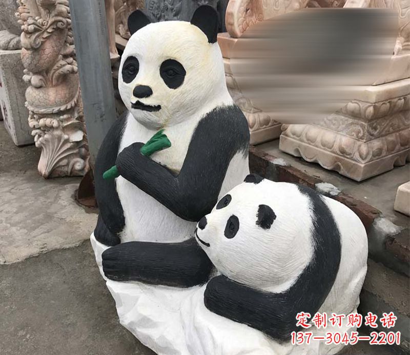 聊城领雕塑——公园母子熊猫石雕