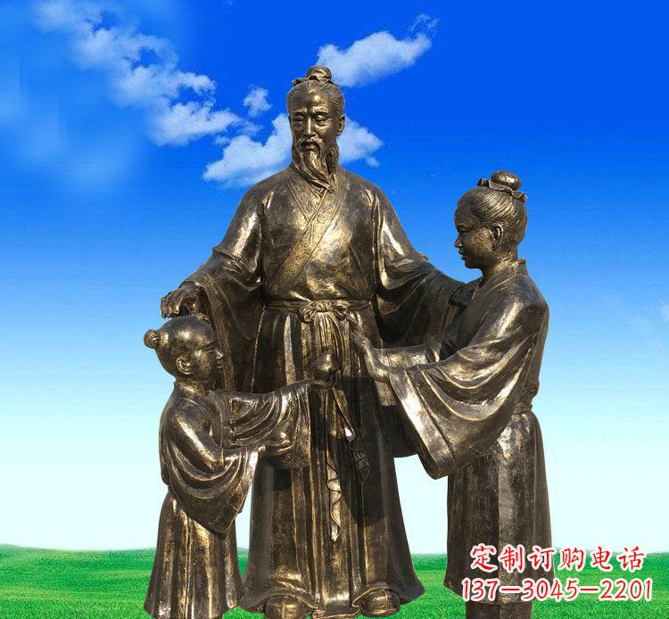 聊城公园铜雕孔融让梨人物雕塑