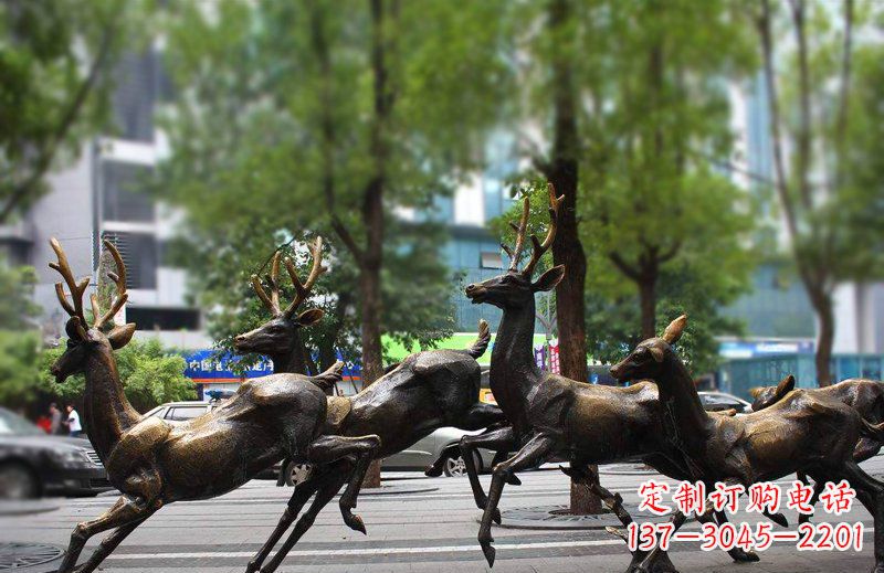 聊城公园铜雕群鹿动物雕塑