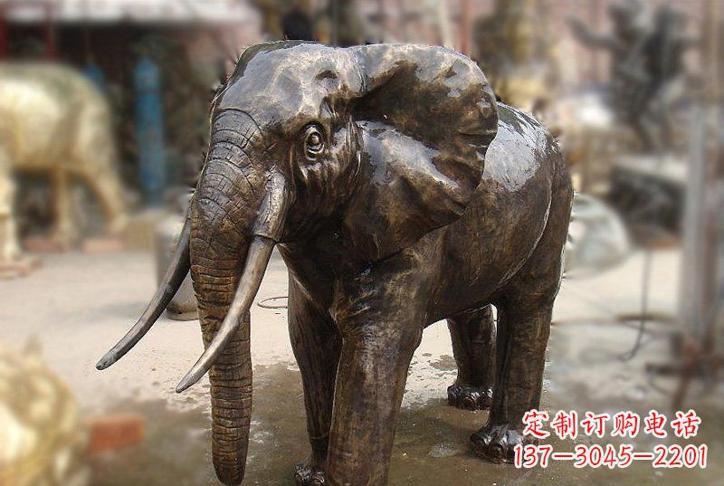 聊城公园铜雕象牙大象动物雕塑