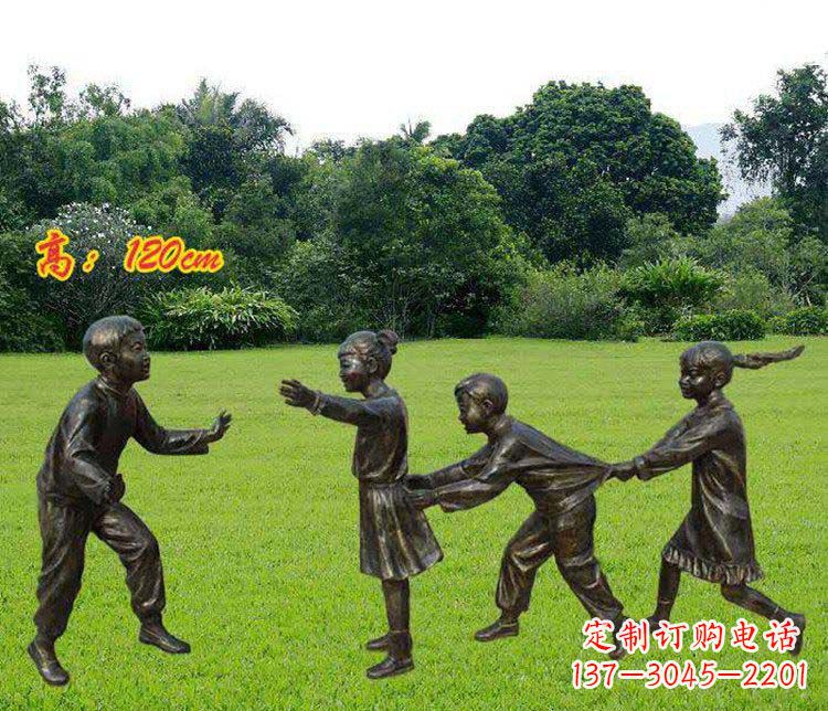 聊城公园玩老鹰捉小鸡的儿童小品铜雕 (2)