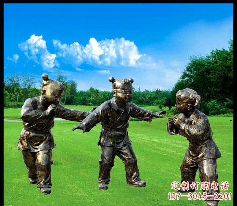 聊城精致的儿童铜雕造型,增添公园乐趣