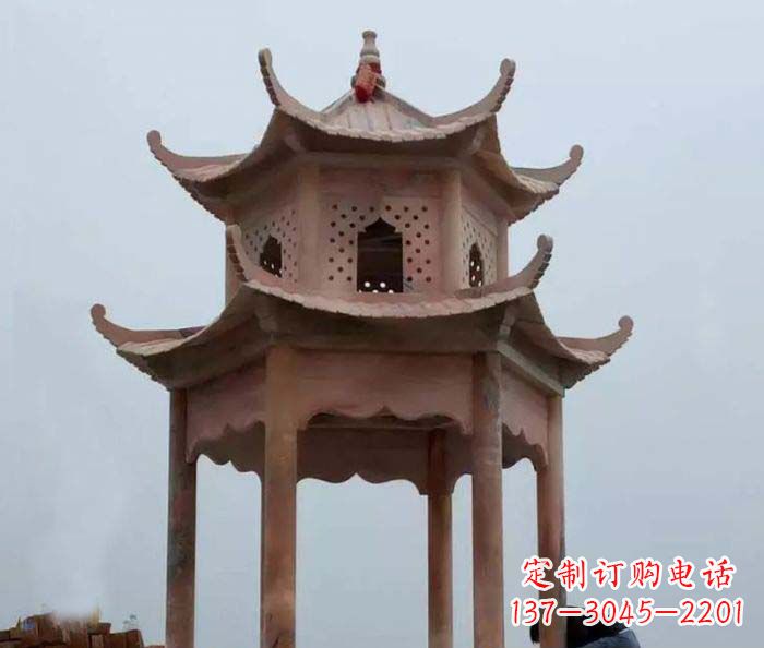 聊城中领雕塑双层六角石雕凉亭