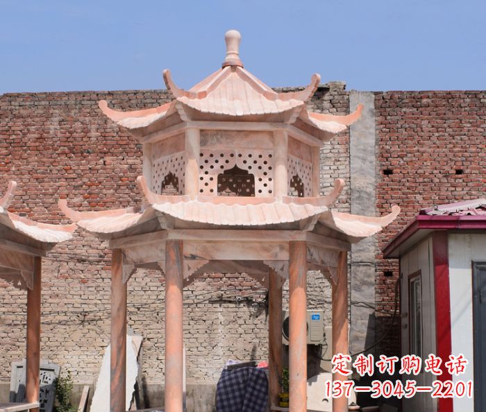 聊城中领雕塑精致双层石头凉亭雕塑