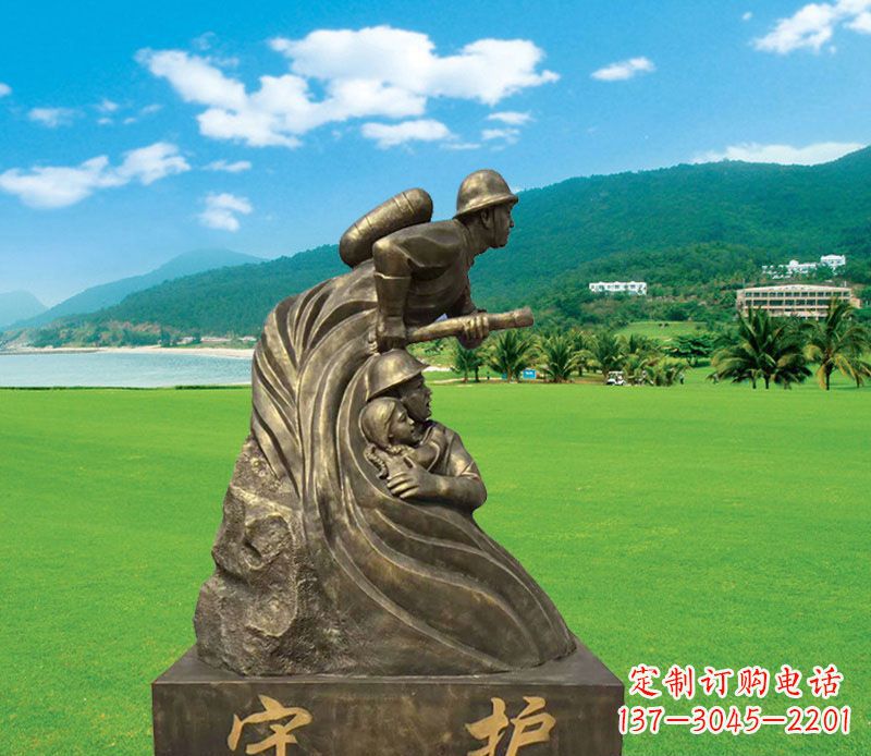 聊城公园消防员守护铜雕