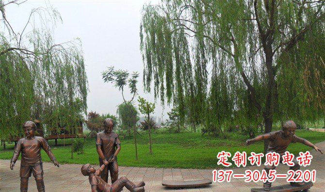 聊城多彩童年,铜雕小孩游戏人物雕塑