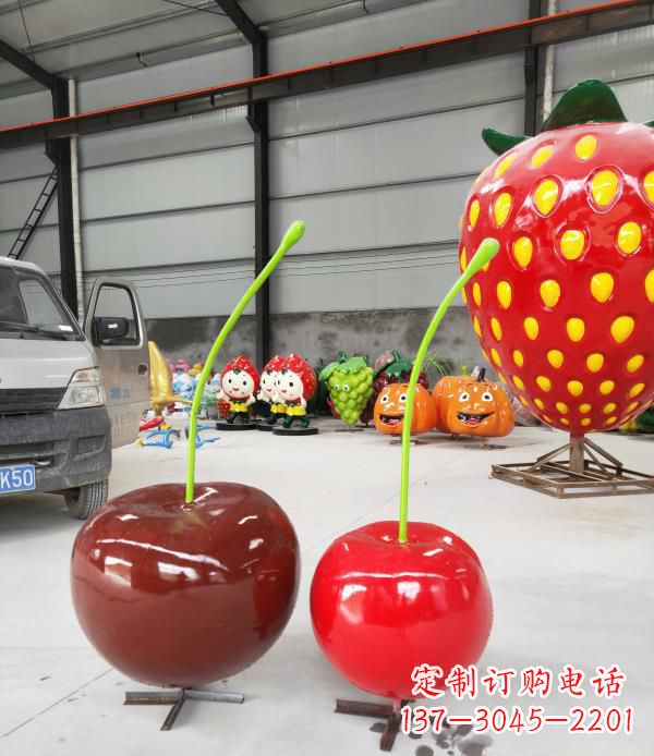 聊城公园小区玻璃钢仿真樱桃水果雕塑