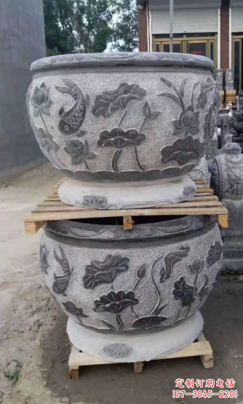 聊城精致的石头水缸雕塑,为您的公园小区增添美丽色彩