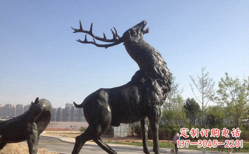 聊城公园驯鹿动物铜雕_2