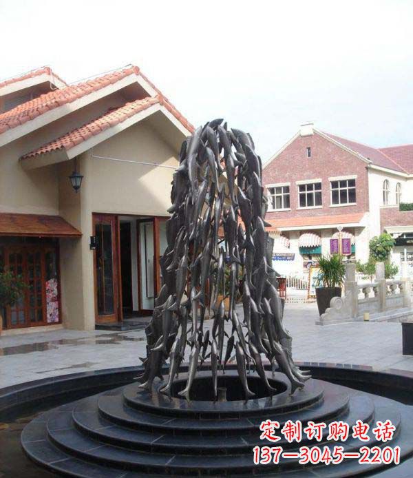 聊城欢乐鱼群,喷泉铜雕