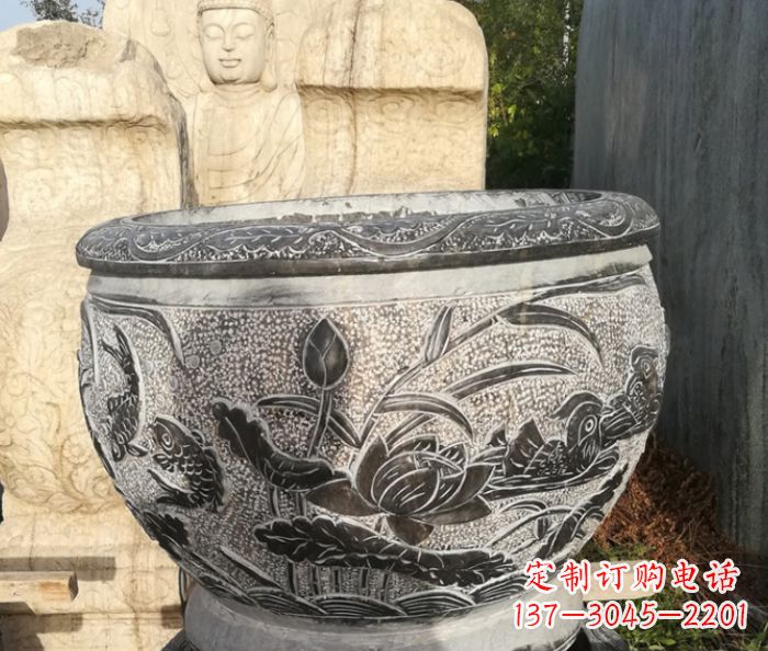 聊城室内装饰用鸳鸯荷花浮雕水缸