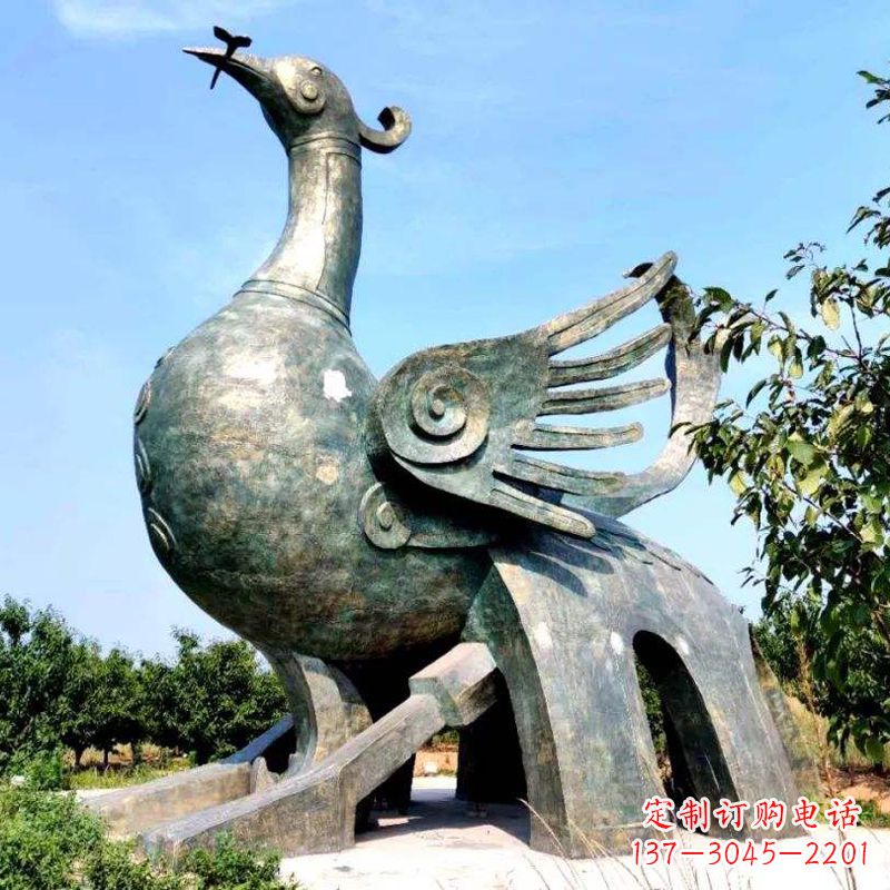 聊城公园园林朱雀铜雕景观雕塑