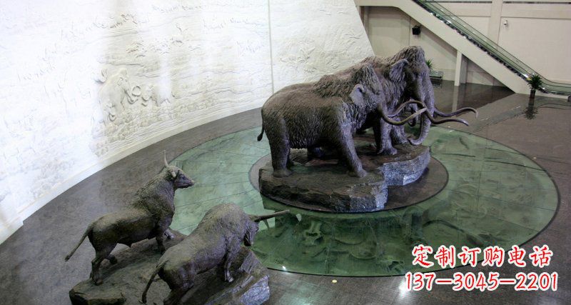 聊城公园长毛象动物铜雕 (3)