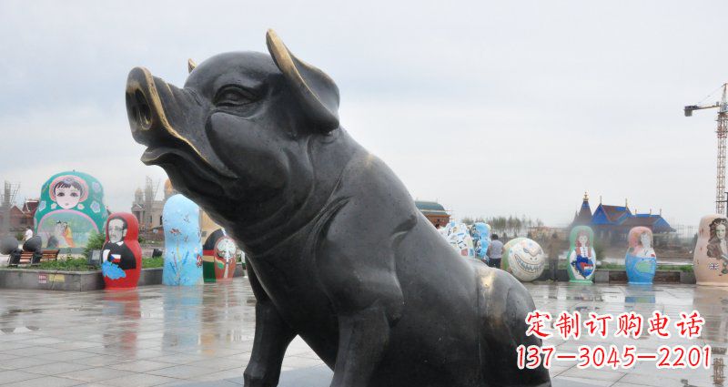 聊城公园猪动物铜雕 (3)