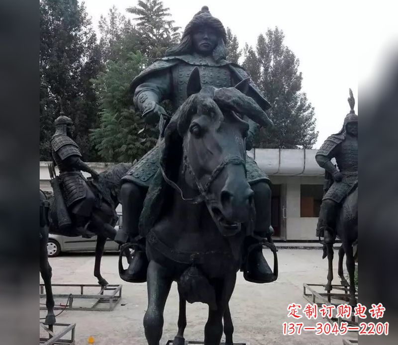 聊城英姿飒爽古代将军骑马铜雕