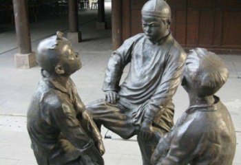 聊城铜雕男孩斗鸡小品雕塑