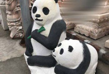 聊城领雕塑——公园母子熊猫石雕