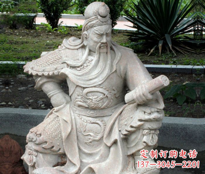 聊城古代人物关公看书石雕