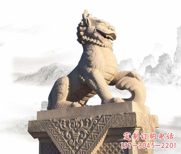 聊城古代神兽大理石麒麟石雕 (2)